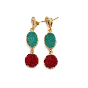 Pendientes colgantes de piedras preciosas Druzy de ágata roja verde hechos a mano con estilo Nueva colección joyería con juego de pinzas chapadas en oro joyería de moda - Product Image 1