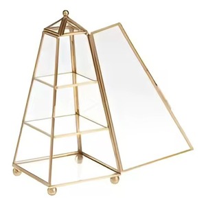 กล่องใส่เครื่องประดับทรงสี่เหลี่ยม กล่องเก็บของทำจากแก้วใสและโครงโลหะ กล่องโชว์เครื่องประดับสำหรับผู้หญิง - Product Image 2