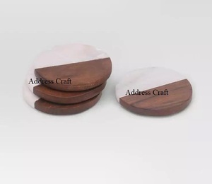 Sous-verres de tasses à thé en marbre en bois de style classique forme ronde incrustation en laiton sous-verres en marbre pour boissons vaisselle sous-verres à thé pour boissons - Product Image 4