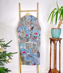 Ropa clásica de mujer, trajes de cumpleaños para fiesta en la playa para mujer en estilo indio, Kimono estampado de bloques, vestido de Albornoz hecho a mano Kantha - Product Image 5
