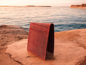 Cartera de piel auténtica delgada de negocios con logotipo personalizado para hombre Estilo Vintage portátil con cierre de pliegue corto venta directa de fábrica - Product Image 5