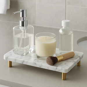 ถาดโต๊ะเครื่องแป้งหินอ่อนสีขาวถาดวางเคาน์เตอร์ห้องน้ำหรูหราถาดหินธรรมชาติสำหรับโรงแรมสปาตกแต่งบ้านถาดเครื่องประดับ - Product Image 4