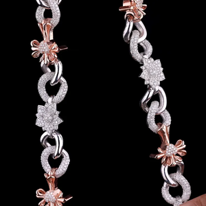 Moissanite diamant Cubain Collier Tow Tone Flower Chain Hip Hop Iced Out Miami Cuban Link Collier pour les femmes - Product Image 4