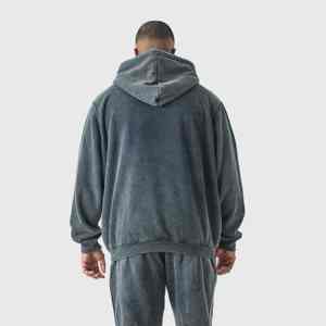 เสื้อฮู้ดผู้ชายยาวยาวโอเวอร์ไซส์ผ้าฟลีซผ้าฝ้ายแบบสวมหัวโอเวอร์ไซส์ดีไซน์100% กำหนดเองได้ - Product Image 3