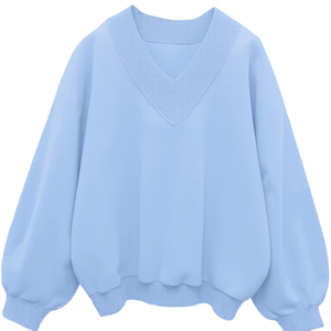 Sweat-shirt ample à col en V unisexe à la mode pull surdimensionné décontracté Streetwear haut baggy en coton doux à ourlet côtelé - Product Image 1