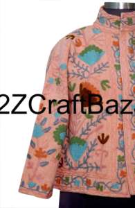 Veste bomber en coton Suzani tricotée à la main pour femmes, hiver, ethnique, bohème, broderie de qualité d'exportation indienne, vente en gros - Product Image 2