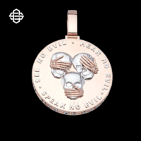 Pendentif Luxe Plaqué Argent 925, Trois Têtes de Mort Moissanite Étincelantes, Motif 'Voir/Écouter/Ne Pas Se Laisser Tenter par le Mal', Style Hip Hop, Bijou Unisexe, Cadeau Scintillant