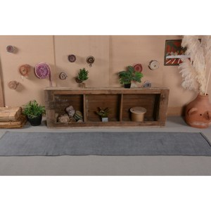 Tapis Turc Vintage Moderne 2x9.4ft Gris Patchwork Tapis en Laine Tissée à Plat Décor de Salon avec Support en Latex - Product Image 1