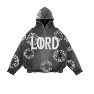 Distressed Printed <b>Embroidery</b> Rhinestone Winter Unisex Sweatsuits Streetwear Cotton Flared Baggy Sweatpants Hoodie <b>Set</b> - Product Image 2