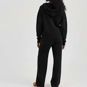 Regular Fit 100% Cotton <b>Zip</b> Hoodie Flare Jogger Set Custom Embroidery Logo Heavyweight Winter Women's Fleece tracksuits - Product Image 4