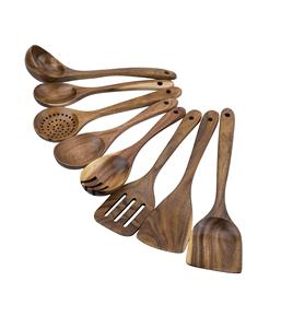 Juego de utensilios de cocina de 8 piezas, juego de utensilios de cocina de madera de teca, sartén antiadherente, cucharas de madera y espátula, utensilios de cocina para el hogar todos los días - Product Image 1