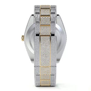 Montre de luxe haut de gamme avec mouvement à quartz en moissanite, design glacé en acier inoxydable avec cadran en verre - Product Image 4