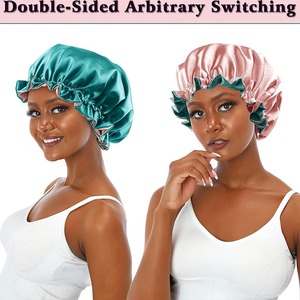 Prix de gros Bonnet à cheveux double face à large bande Turban doux Chapeaux Taille supplémentaire Bonnet de nuit Bonnets en satin pour femmes - Product Image 2