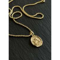 Colgante Cristiano de Querubín Elusivo Hecho a Mano, Oro Sólido de 14k, Joyería Religiosa Hip Hop, Amuleto Único con Patrón de Cara, Alas y Número