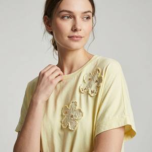 Camiseta de Manga Corta con Diseño de Flores Bordadas y Lentejuelas, 100% Algodón - Product Image 3