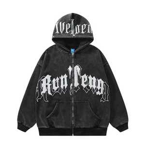 Y2K ODM เสื้อมีฮู้ดแบบซิปขนาดพิเศษสำหรับผู้ชายพิมพ์ลายหน้าโลโก้3D แบบฟองขนาดพลัสไซส์ดีไซน์เนอร์ - Product Image 6