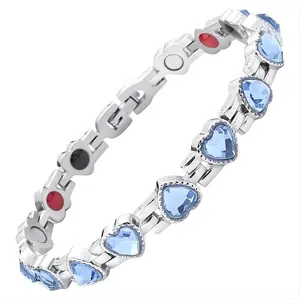 Pulseira de cristal magnética para mulheres, joia da moda, pulseira de aço inoxidável para artrite, link, pulseira feminina