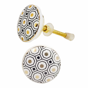 ลูกบิดเซรามิกรูปดอกไม้สีทองสไตล์โมร็อกโกผสมหกเหลี่ยมสำหรับโต๊ะเครื่องแป้งในห้องครัวห้องนอนกลางแจ้งคลังสินค้าในโรงแรมลิ้นชักตู้แบบดึง - Product Image 2