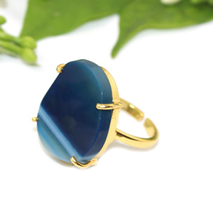 แหวนพลอยอัญมณีโซลิแทร์24K อันสวยงามดีไซน์โดดเด่นประดับด้วยง่ามชุบทอง - Product Image 2