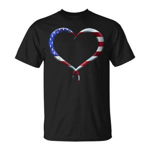 T-shirt promozionale con bandiera americana dal design artistico a forma di cuore - Product Image 1