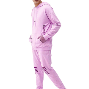 Ensemble de survêtement d'hiver personnalisé de haute qualité, respirant, effet vieilli, avec sweat à capuche et pantalon de survêtement, motif uni imprimé, col OEM, 100% coton - Product Image 4