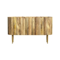 Geometrische Paneele Massives Mango holz Oval geformter rustikaler Charme Ununterbrochene Fassaden türen mit Regalen Konsolen tisch aus natürlichem Holz