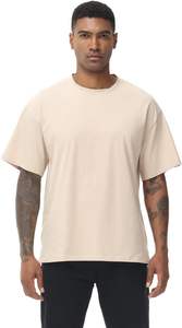 T-shirt à col montant personnalisé de haute qualité 100% coton 300gsm pour hommes T-Shirt vierge tricoté à épaules tombantes de luxe épais grande taille - Product Image 6