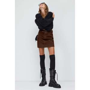 Velvet Trim Straight <b>Mini</b> <b>Skirt</b> Casual Empire Waistline Satin Lace Knitted Patchwork Design XS Featuring <b>Feathers</b> Bows Print - Product Image 2
