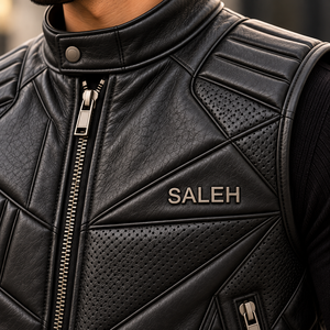 Saleh Premium <b>Black</b> Leather Motorcycle <b>Vest</b> <b>Men's</b> Sleeveless Biker Riding Jacket Zipper Pockets Turtleneck Collar Winter Casual - Product Image 4