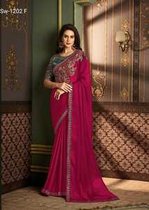 El último diseñador Georgette Silk Heavy Lace Border Work Saree de Fab Zone - Product Image 3