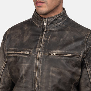 Dean Brown Chaqueta de motorista de cuero para hombre con cuello levantado Tela de lona Suministro al por mayor - Product Image 6