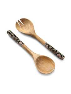 WOOD SERVING <b>SPOON</b> WITH BLUE RESIN COATED HANDLE SET - Product Image 2
