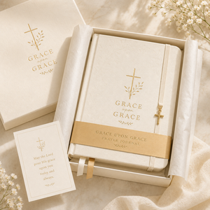 LABON Custom Ivory Linen <strong>Grace</strong> Upon <strong>Grace</strong> Prayer Journal Gold Foil Cross Charm Holy Scripture Notebook Christian Religious Gift - Product Image 4