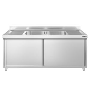 Meuble d'évier commercial PREMIUM - Acier inoxydable - 1800x700mm - avec 2 bacs centraux - Product Image 4