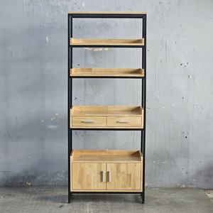 Bibliothèque contemporaine de style industriel en métal et bois de caoutchouc pour salon, chambre et hôtel - Product Image 3