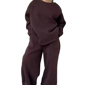 Women's Purple Casual Tracksuit Sweatpants Sets Fashion Simple Solid Color Loose Fit <b>Velvet</b> Lined Thickened Two Piece Outfits - Product Image 1