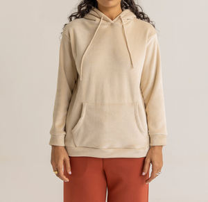 Sweat à capuche beige à manches longues pour femmes, de qualité supérieure, prix de vente le plus élevé, dernier design, logo personnalisé, tissu côtelé, sweat à capuche pour femmes - Product Image 3