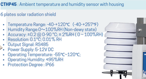 Sensor de Temperatura y Humedad Ambiental de Alta Precisión CTHP45 RS485, IP66, con Protección Contra Radiación Solar, para Exteriores - Product Image 3