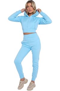 Premium Women's Crop Tracksuit <b>Set</b> Trendy Crop Hoodie Joggers 2-Piece <b>Set</b> for Casual Sporty Fitness Look Short Tops 100% Cotton - Product Image 3
