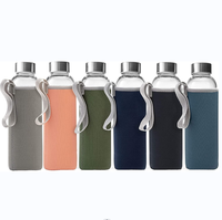 Vente en gros 250ml 300ml 350ml 400ml 500ml 750ml 800ml bouteille d'eau en verre clair rond avec étanche en acier inoxydable
