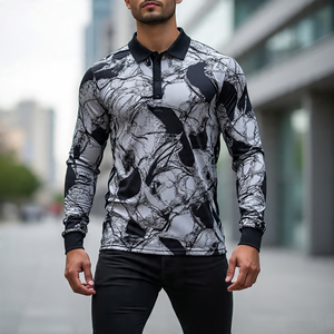 À la mode imprimé à manches longues Polo hommes Streetwear Jogging Polo t-shirt hommes haute qualité col rabattu Polo hommes - Product Image 5