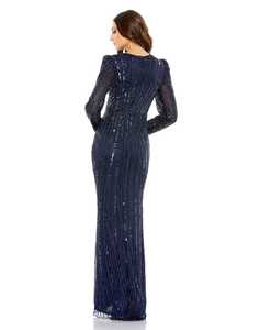 ชุดราตรีทรงเอไลน์สำหรับผู้หญิงชุดราตรีทางการแขนยาวประดับลูกปัดไข่มุกแนววินเทจสุดหรูสำหรับตกแต่งด้วยลูกไม้ - Product Image 3