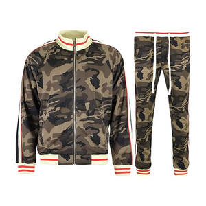 Comfort Fit Men Tracksuit Set Sport Zipper <b>Jacket</b> with Soft Waist-Tie Sweatpants for Daily Training Outfits G-stripe <b>Camo</b> - Product Image 1