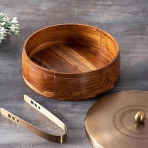 Hot selling <b>Box</b> For Kitchen Wooden Chapati <b>Box</b> For Kitchen Hot Pot Roti <b>Box</b> With Stainless Steel Tong Gold Laser lid - Product Image 5