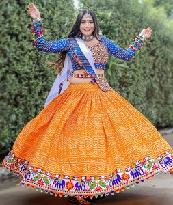 Fancy Festival Wear Heavy Navaratri Ready Made Lehenga Choli with Embroidery <b>Chain</b> Stitch Thread Work and <b>Mirror</b> Work Choli - Product Image 1