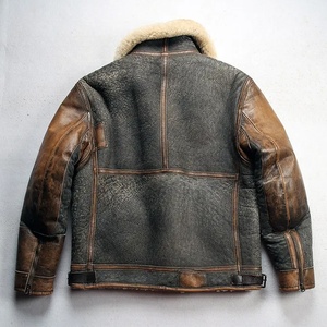 Hiver Haute Qualité Plus Size Vintage Véritable Manteau en Cuir de Mouton Shear-ling Bomber Jackets - Product Image 5