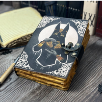 Cuaderno de hechizos Wiccan hecho a mano con estampado de cuero de gato egipcio, Grimoire, Diario de mago, Regalo vintage para él, Cuaderno de brujería