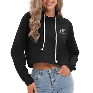 Qualité supérieure femmes haut court sweat à capuche tendance mode couleur personnalisée taux d'usine populaire fermeture éclair brodé - Product Image 1