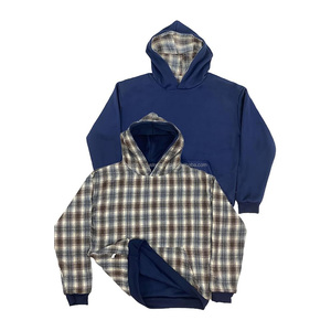 Sweat à capuche réversible brodé pour l'hiver, vente en gros, en coton épais 100%, coupe oversize, style streetwear à carreaux, avec impression sérigraphiée - Product Image 5