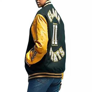 Chaqueta universitaria de diseño personalizado de alta calidad, cuerpo de lana con Capucha ligera de cuello levantado de cuero de vaca Real para la temporada de invierno, venta al por mayor - Product Image 4